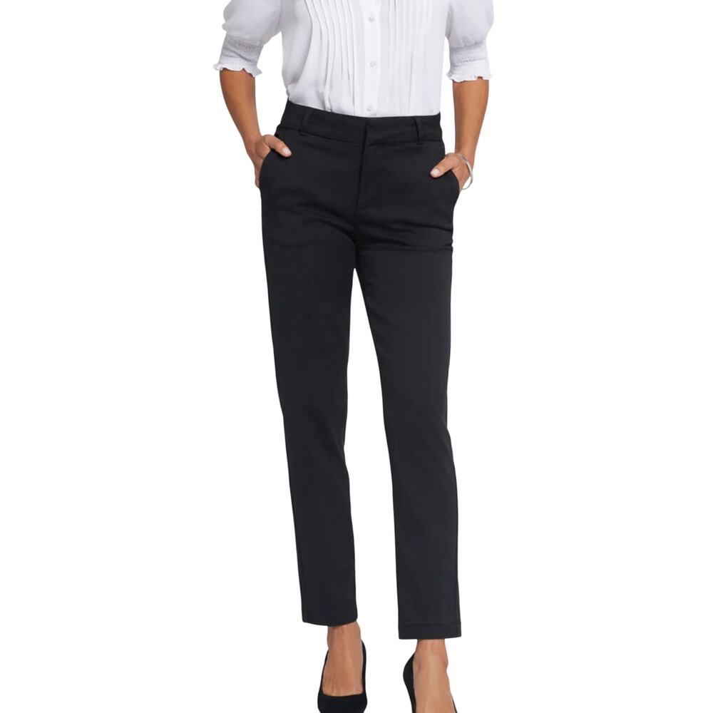 NYDJ Sadie Slacks Pants Flat Front Slim Fit Stretch Twill Fabric Black W 4 NWOT